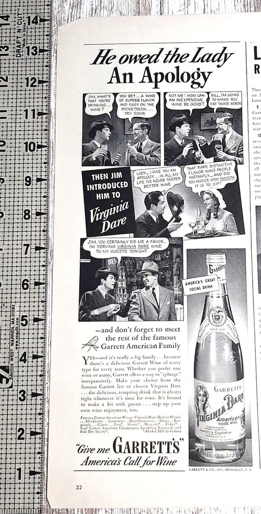 1941 Garrett&rsquo;s Wine Vintage Print Ad Virginia Dare Red White Sherry Rhine Claret
