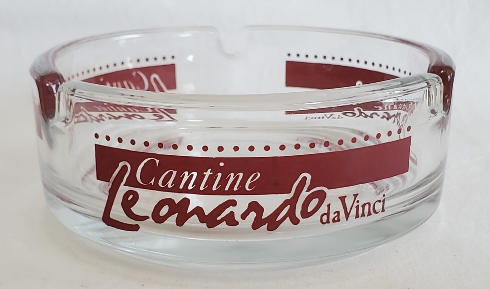 Vtg CANTINE LEONARDO DA VINCI ITALY WINERY GLASS PROMOTIONAL ASHTRAY 4&Prime;