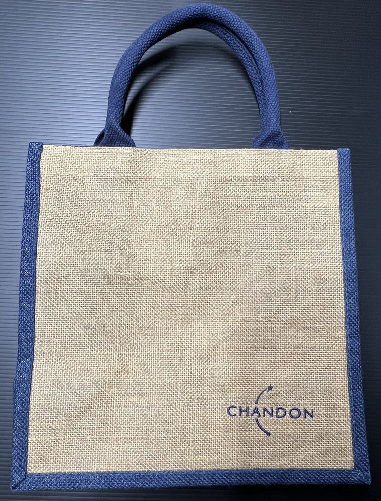 Domaine Chandon Sparkling Wine Tan & Navy Jute Tote Shopping Bag – Brand New