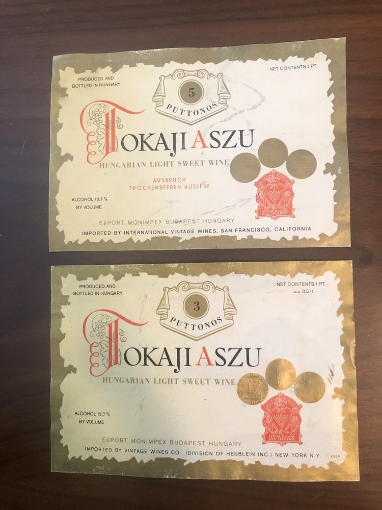 2 Tokaji Aszu Hungarian Wine Labels one 1961 vintage
