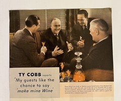 California Wines 1940 Life Print Ad 10.5×13.5 Ty Cobb Baseball