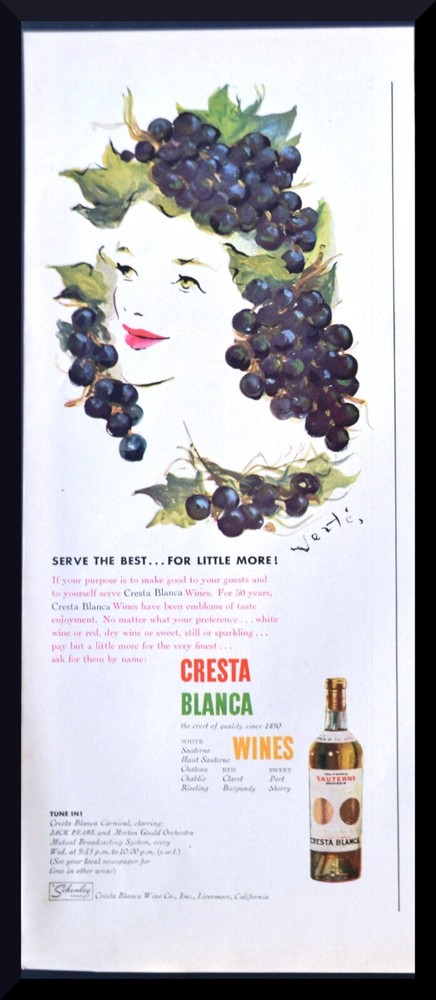 1942 Vintage PRINT AD Cresta Blanca Wines Art by Marcel Vertes