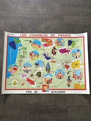 Vintage French Wine Poster Sud-Ouest France Vineyards SOPEXA 1970s Map