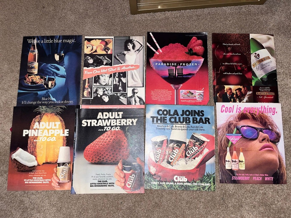 8 Lot Alcohol Wine Club Cocktails Advertisement Newsprint Pinup Pages 1982-‘93