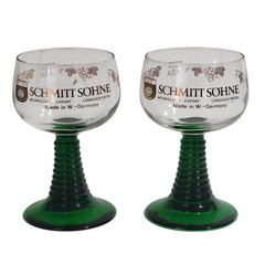 Set 2 Schmitt Sohne Wine Cordial Glasses Goblets Green Ribbed Stem W. Germany