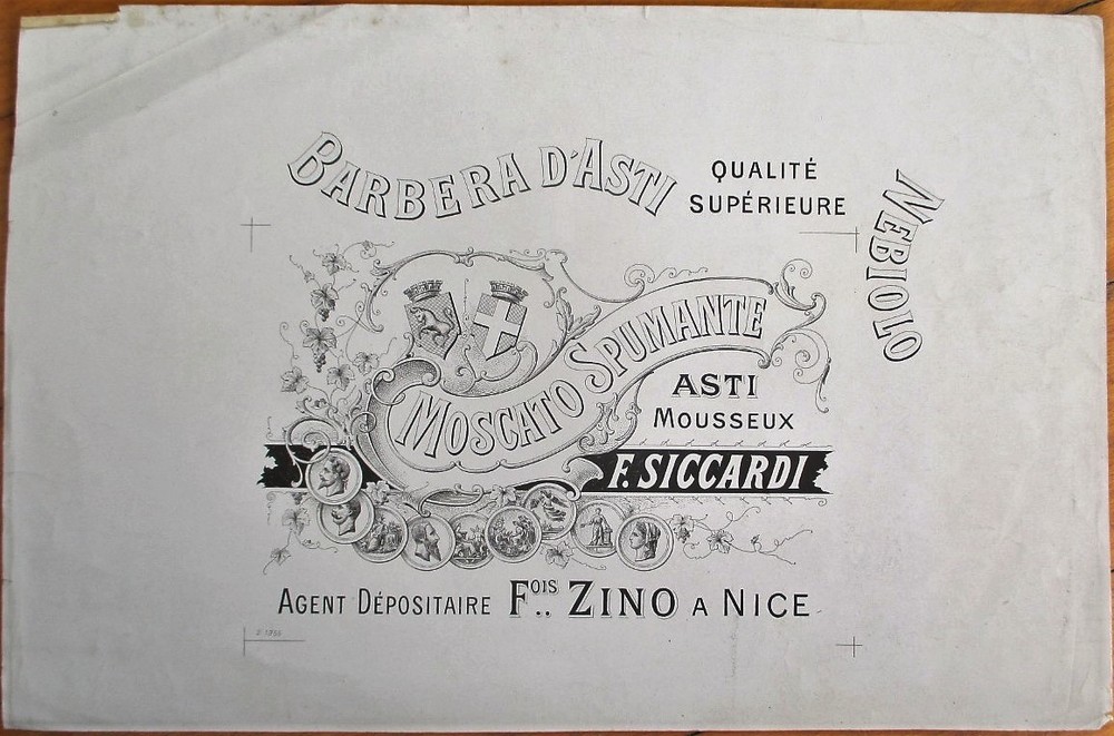 Wine 1890 Printer/Lithographer&rsquo;s Archive Proof Label: Moscato Spumante d&rsquo;Asti