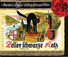 1970s-80s Zeller Schwarze Katz German Wine Bottle Label Black Cat