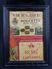 2 Small Vintage Collages Of Wine Labels Framed French & Italian Wine Cellar Art