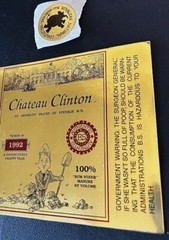 rare, funny, Bill Clinton, political wine label; A satirical wine bottle label