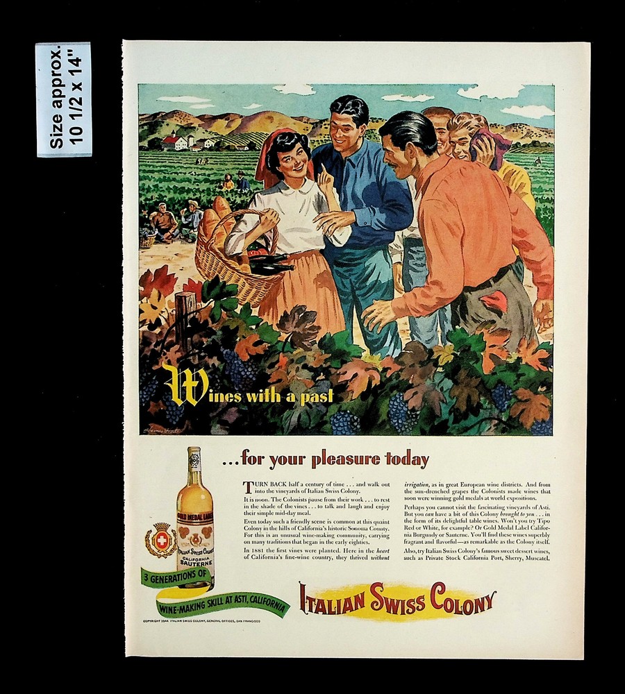 1944 Italian Swiss Colony California Sauterne Vines Wine Vintage Print Ad 35559
