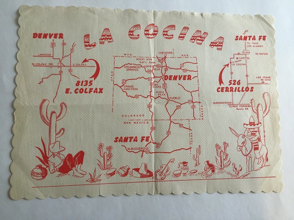 Vintage Paper Placemat La Cocina Restaurant Locations Collectible 13X9&Prime;