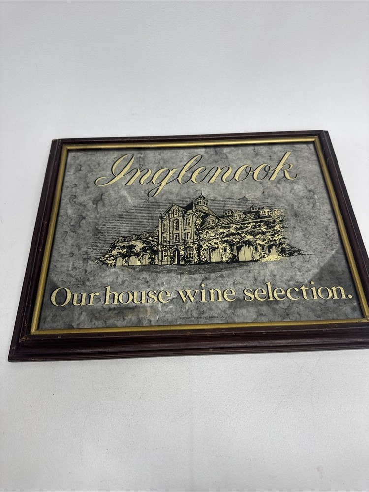Vintage 1986 Inglenook Winery Wooden Framed Smoked Mirror Bar Sign 19”X15”