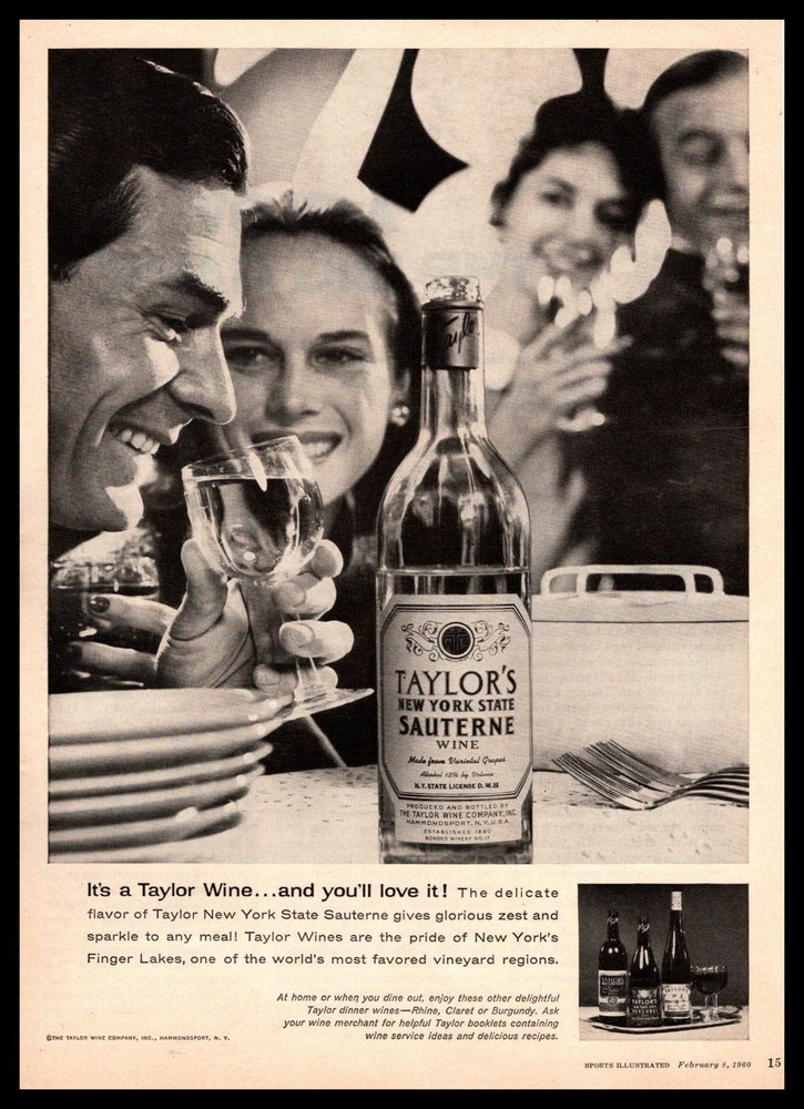 1960 Taylor&rsquo;s New York State Sauterne Wine Hammondsport Finger Lakes NY Print Ad