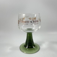 Pair Of Schmitt Sohne Winery 0.1L German Wine Glasses Clear Green Ribbed Stem