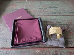 Krug Champagne Gold Cuff Bracelet And Silk Pocket Square Accessory Set