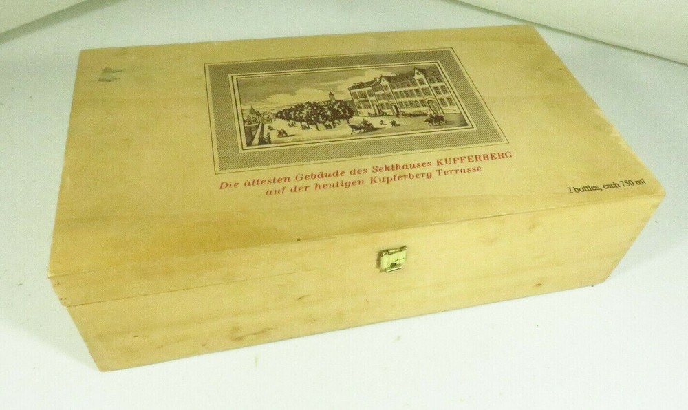 Vtg KUPFERBERG MAINZ WOODEN PRESENTATION BOX for 2 bottles
