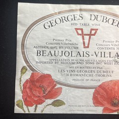VINTAGE FRENCH WINE LABEL Georges Duboeuf BEAUJOLAIS FRANCE RED FLOWERS Slocum