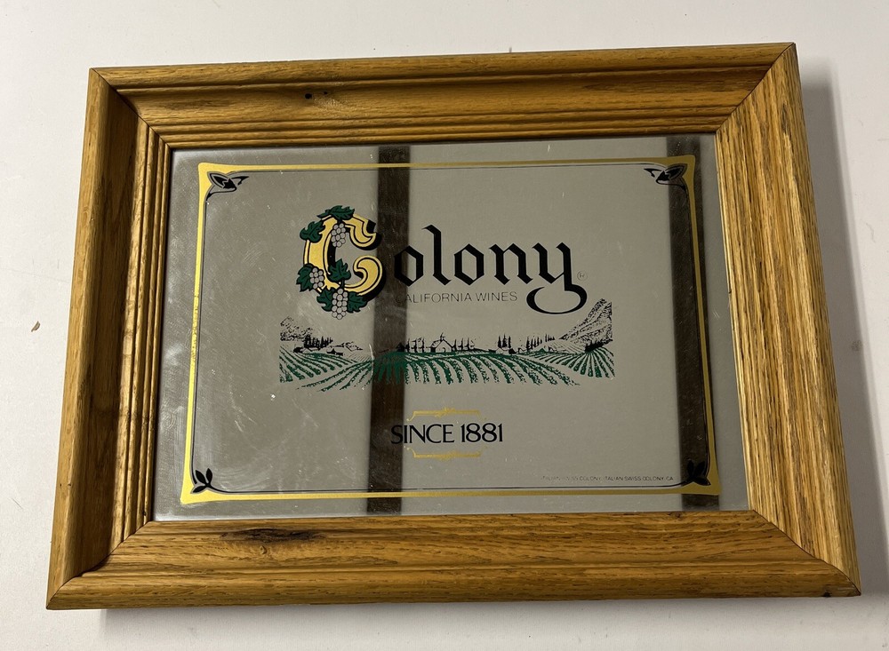 Vintage Italian Swiss Colony California Wines Advertising Mirror Sign Wood Frame