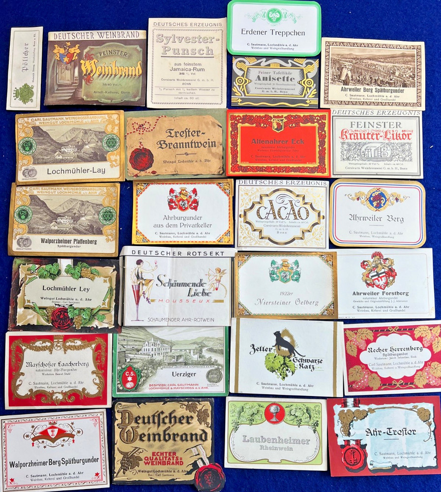 Esquisite 1920s Germany Wine Bottle Label Collection Lot Vintage Antique