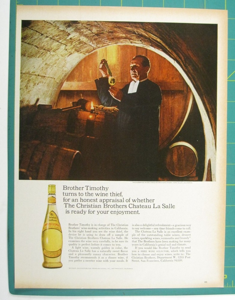 Print Ad Christian Brothers Chateau La Salle Wine Vintage 1960s Napa Cellar Wine
