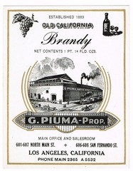 C1900 RARE PRE PROHIBITION ALCOHOL BOTTLE LABEL LOS ANGELES PIUMA WINE BRANDY
