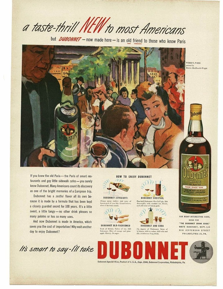 1946 Dubonnet Wine Aperitif Ad Cafe Weber Paris France art Stanton M Wright