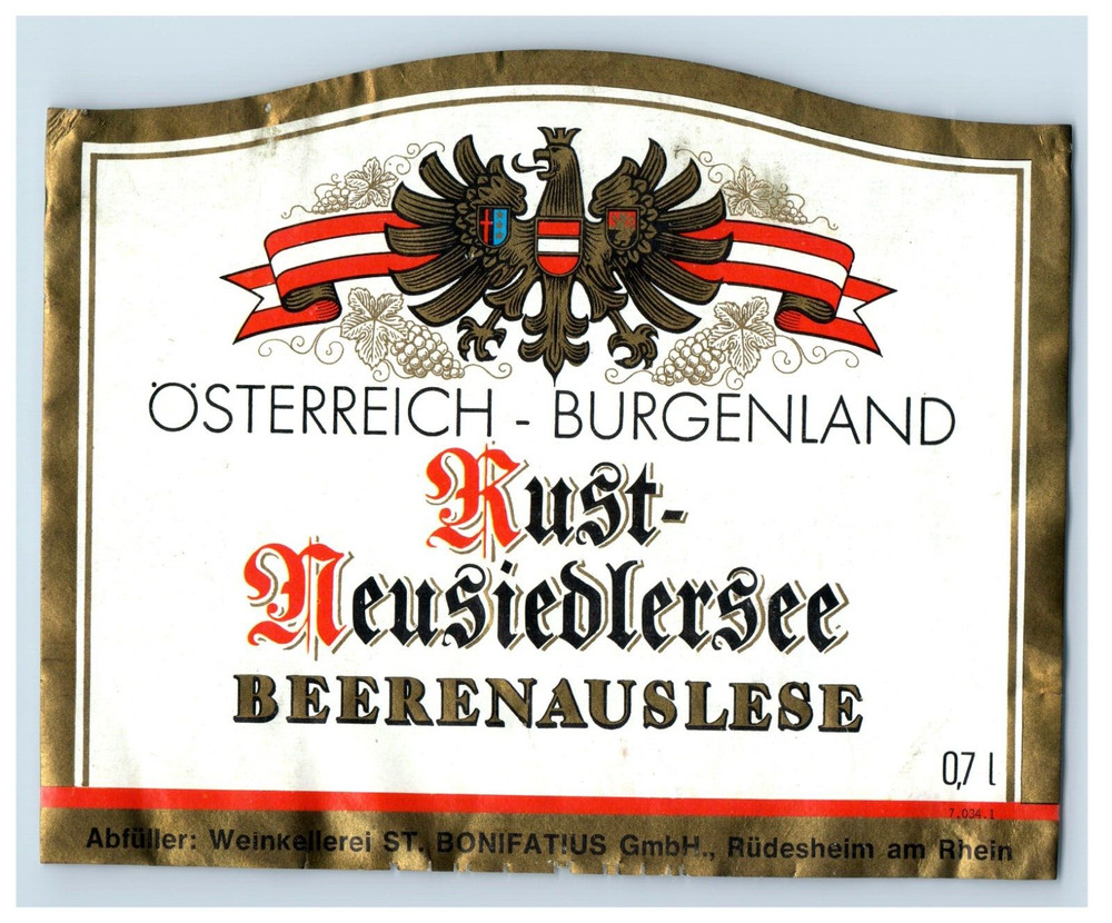 1960&rsquo;s-80&rsquo;s Osterreich Burgenland Rust Neusiedlersee German Wine Label S72E