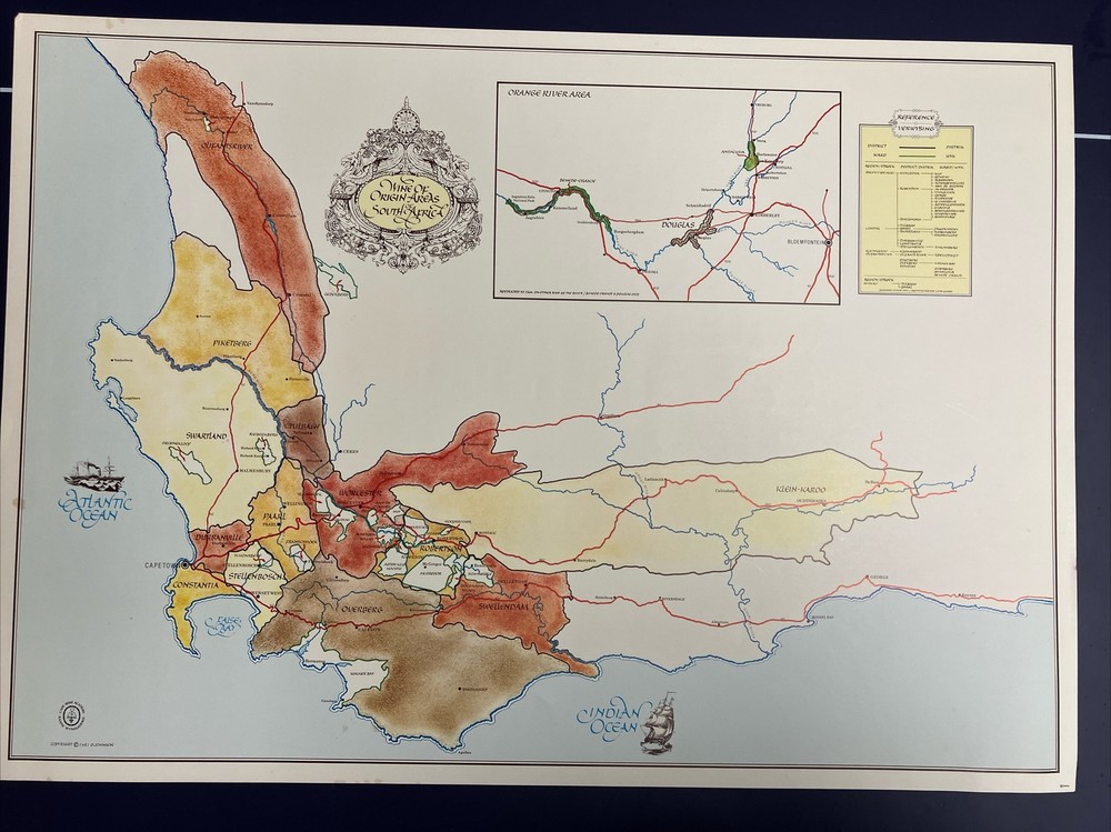 1982 Wine Map Wine Of Origin Areas of South Africa 24&Prime; x 17”