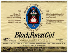 1981 – Black Forest Girl Baden German Wine Label – XL1i