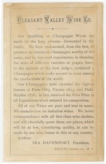 Vineyard Pleasant Valley Wine Co Hammondsport NY Finger Lakes 1880&rsquo;s Trade Card