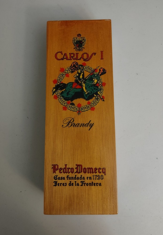 Vintage Carlos I Brandy Pedro Domecq Wood Box Bottle Holder Keepsake BOX ONLY