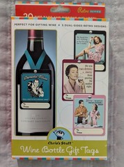 RETRO Funny Wine Bottle Labels Gift Tags and Ribbons 5 Dual Sided Retro Designs