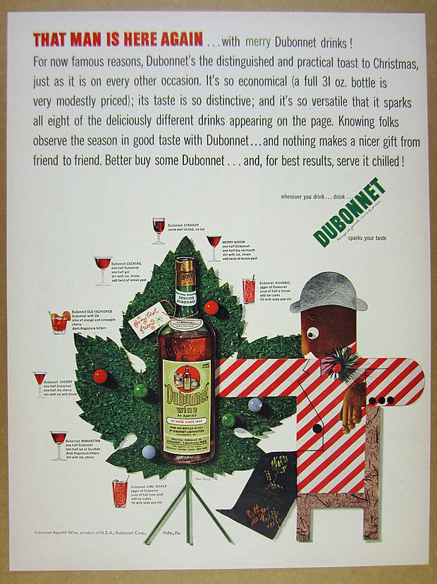 1942 Paul Rand man tree design art Dubonnet cocktail recipes vintage print Ad