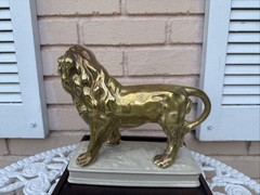 Vintage BARSOTTINI VINO ROSSO Gold Lion Statue 1970 Decanter heavy