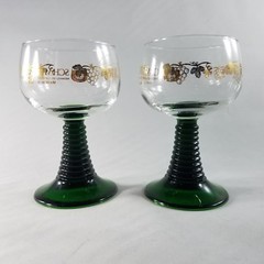 SCHMITT SOHNE Wine Glasses (x2) – Green Ribbed Stem Cordial Vintage W. Germany