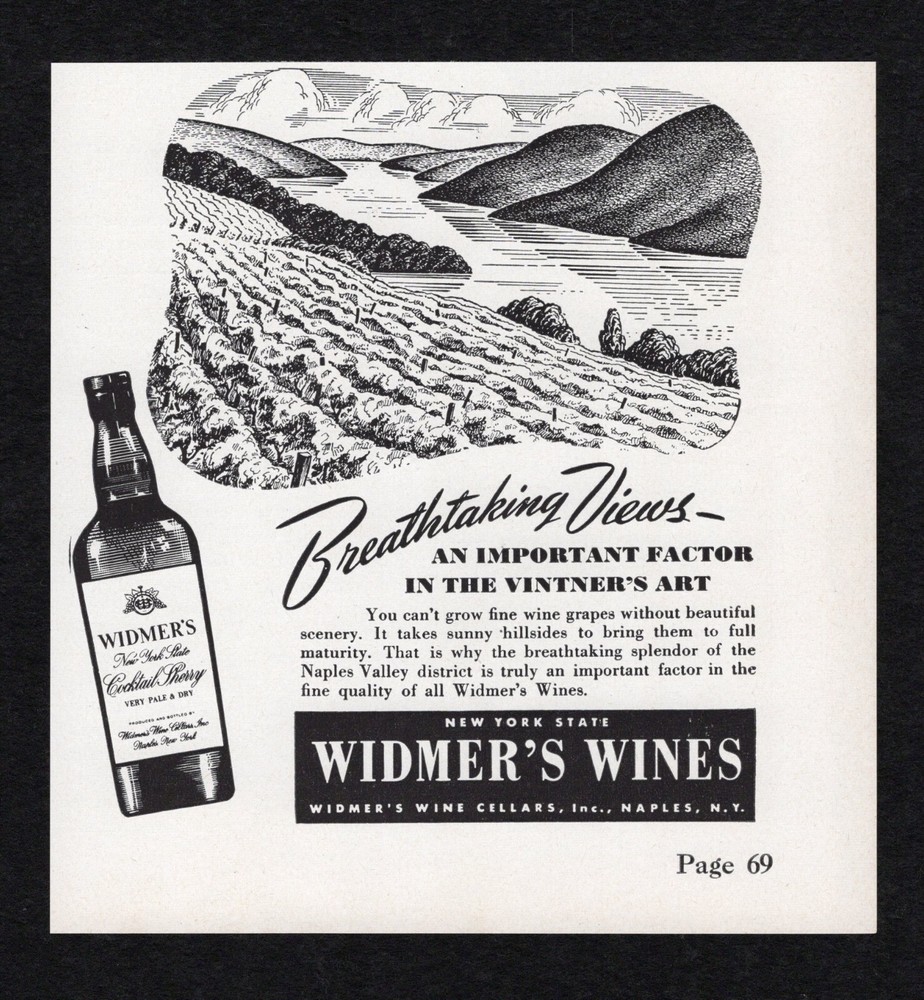 1948 Widmers Neapolitan New York State Sauternes Wine Cellar Naples Print Ad Vtg