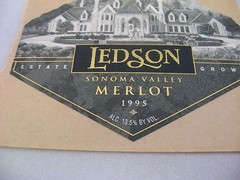 1995 Ledson Merlot Wine Label Sonoma Valley CA Estate Grown Chateau Castle Art