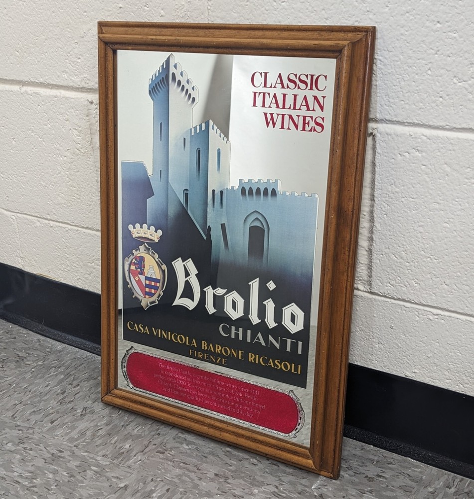 Classic Italian Wines Brolio Chianti Mirrored Framed Bar Decor 14&Prime;x20&Prime;