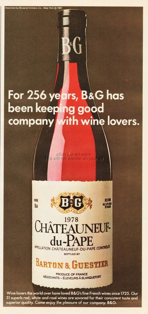 1980 Barton & Guestier B&G French Wine 1978 Châteauneuf-du-Pape Bottle Photo Ad