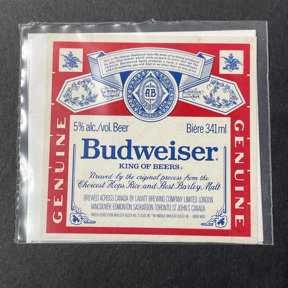 Vintage 1970s Budweiser Beer UNUSED Paper Label FRENCH/ENGLISH VARIANT Q2094