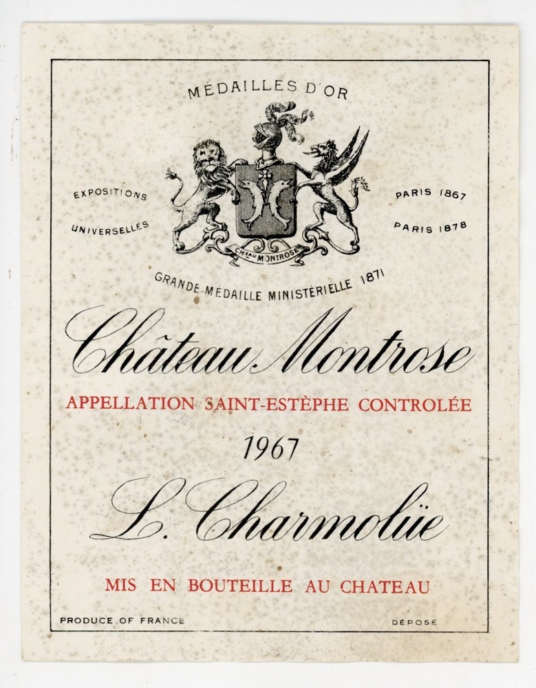 Chateau Montrose Wine Label 1967 France French Saint Estephe