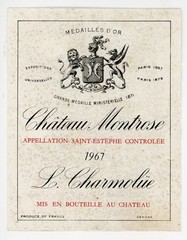 Chateau Montrose Wine Label 1967 France French Saint Estephe