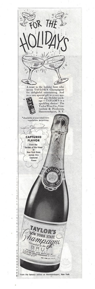 1951 Taylors Champagne Print Ad Taylor Wine Co Hammondsport NY New York Vintage