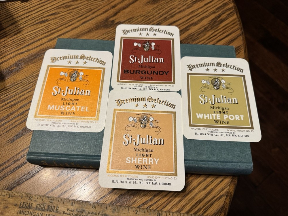 4 Old St Julian Premium Michigan Wine Bottle Labels Unused Paw Paw Mich Mi
