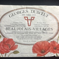 VINTAGE FRENCH WINE LABEL Georges Duboeuf BEAUJOLAIS FRANCE RED FLOWERS Slocum