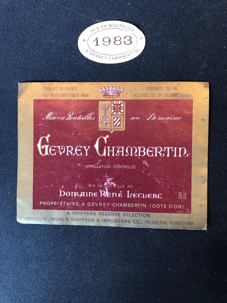 1983 Grand Cru Dom. Rene Leclerc Gevrey-Chambertin, Cote d&rsquo;Or France, wine label