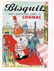 1959 BISQUIT Cognac French Paris art by F. DARLING Vintage Print Ad