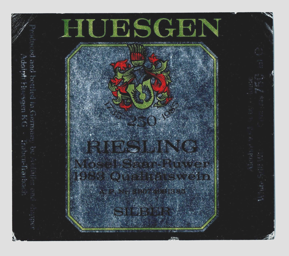1983 Huesgen Riesling Silber Mosel Saar Ruwer German Wine Label Original S9
