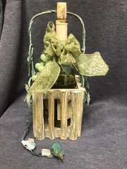Wine Bottle Light / Nightlight / metal and wood basket Black Mountain Vineyard