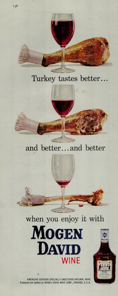 1959 Mogen David Wine Turkey Leg with a Glass of Red Wine Vintage Print Ad 1406